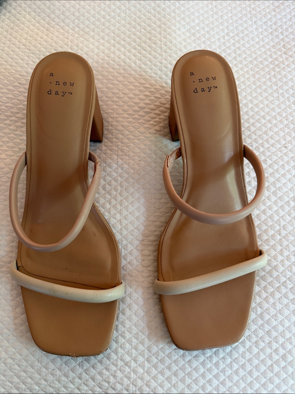 a new day Two-Tone Tan and Cream Square Toe Block Heels